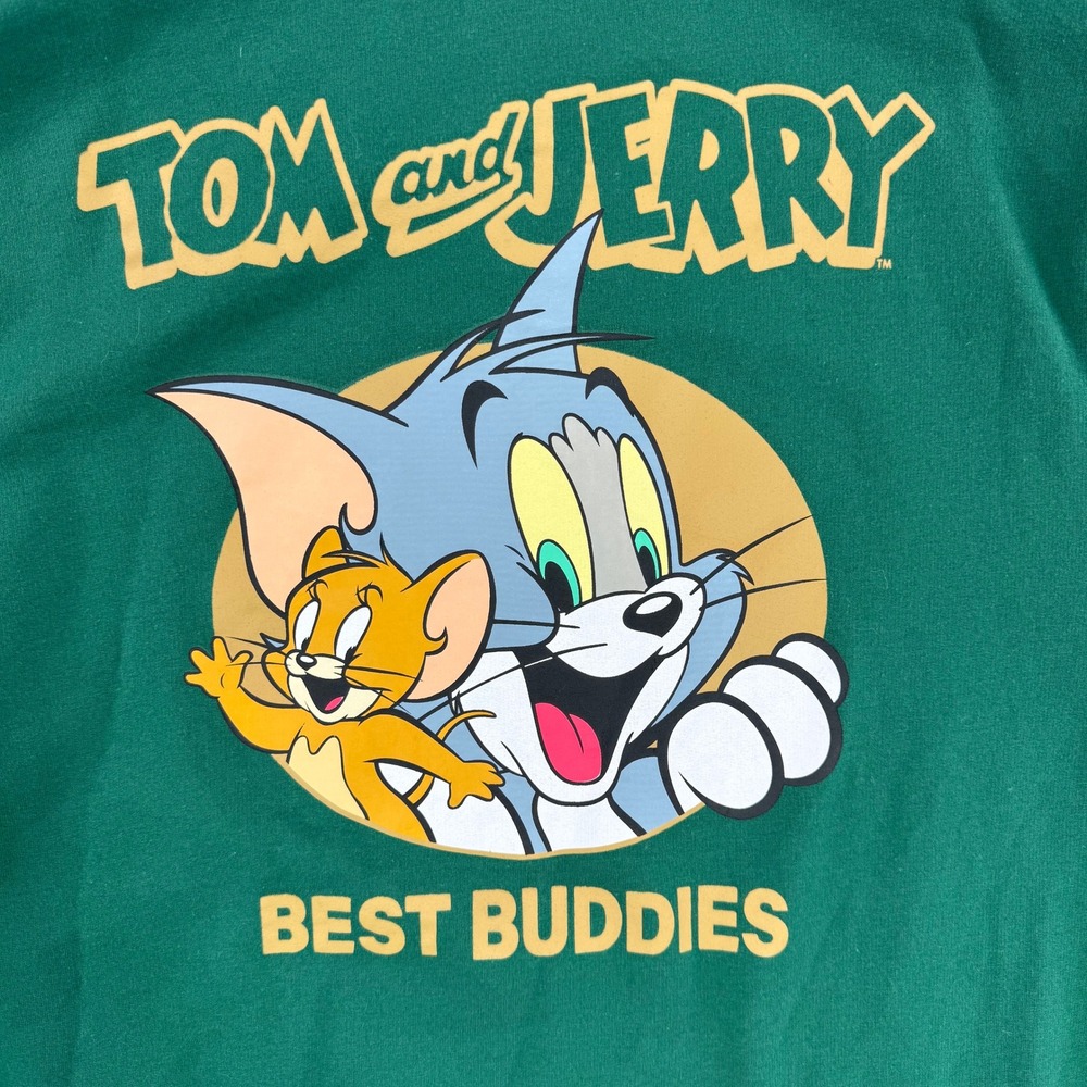 Tom and Jerry Best Buddies Mens Green Graphic Hoodie Sweatshirt Small SM/P/C